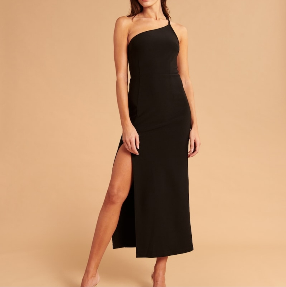 Abercrombie Asymmetrical Black One-Shoulder high slit Maxi Dress